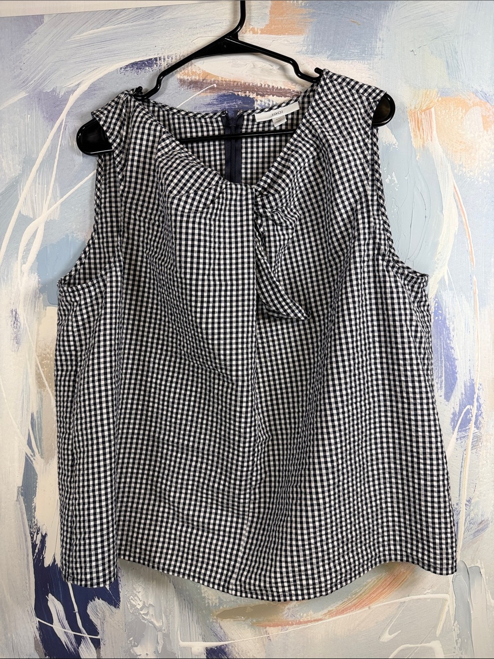 1901 Nordstrom Gingham Ruffle Cold Shoulder Blouse XXL Black White